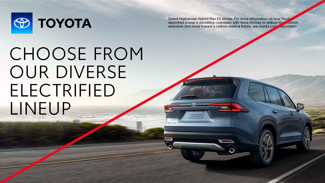 An example of incorrect usage showing an ad that contains an altered Beyond Zero logo that uses the blue gradient staging platform with the Toyota