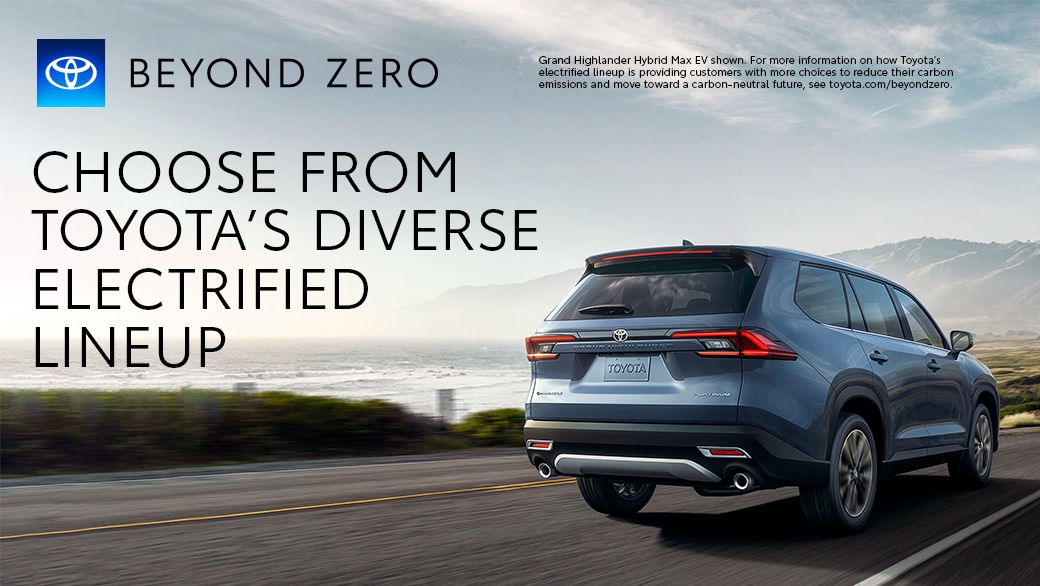 A correct example of the same ad as above using the actual Beyond Zero logo. Toyota is added to the headline so it reads “Choose from Toyota’s Diverse Electrified Lineup”