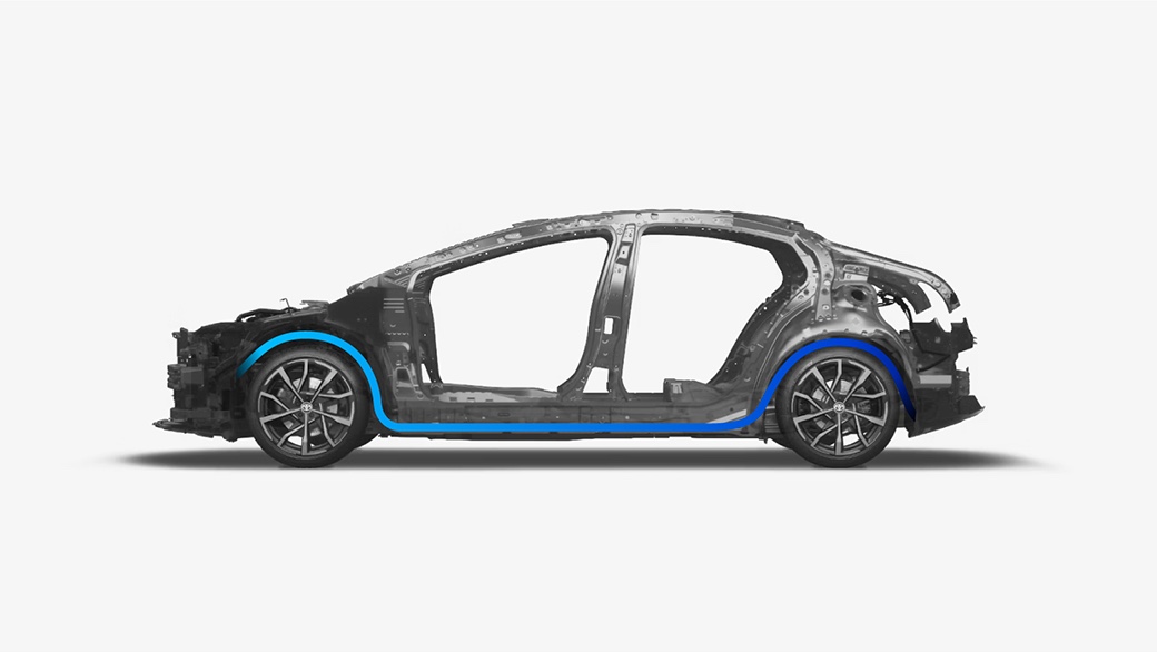 A correct example of gradient-line usage in a detail image of a vehicle frame with a gradient line running along the bottom. 