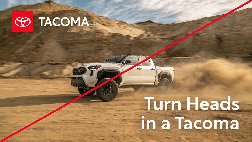 An example ad showing incorrect usage with the Tacoma logo and a headline that reads “Turn Heads in a Tacoma.”