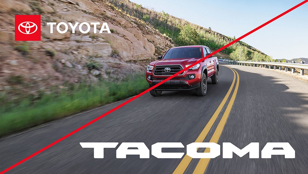 An example ad showing incorrect usage with the Toyota logo and the Tacoma vehicle badge.