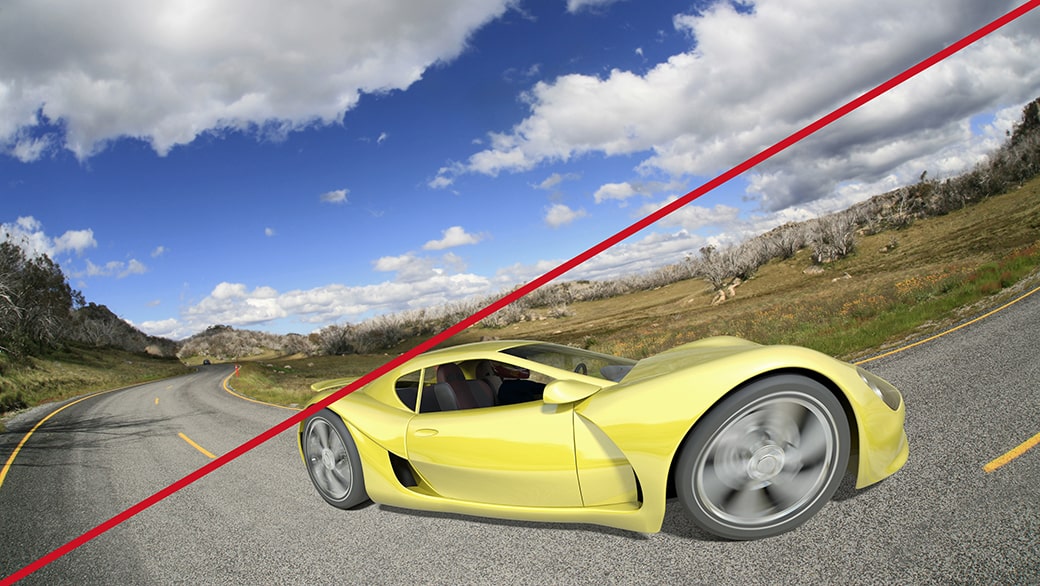 A distorted image of a bright yellow racecar used as an example of an incorrect narrative.