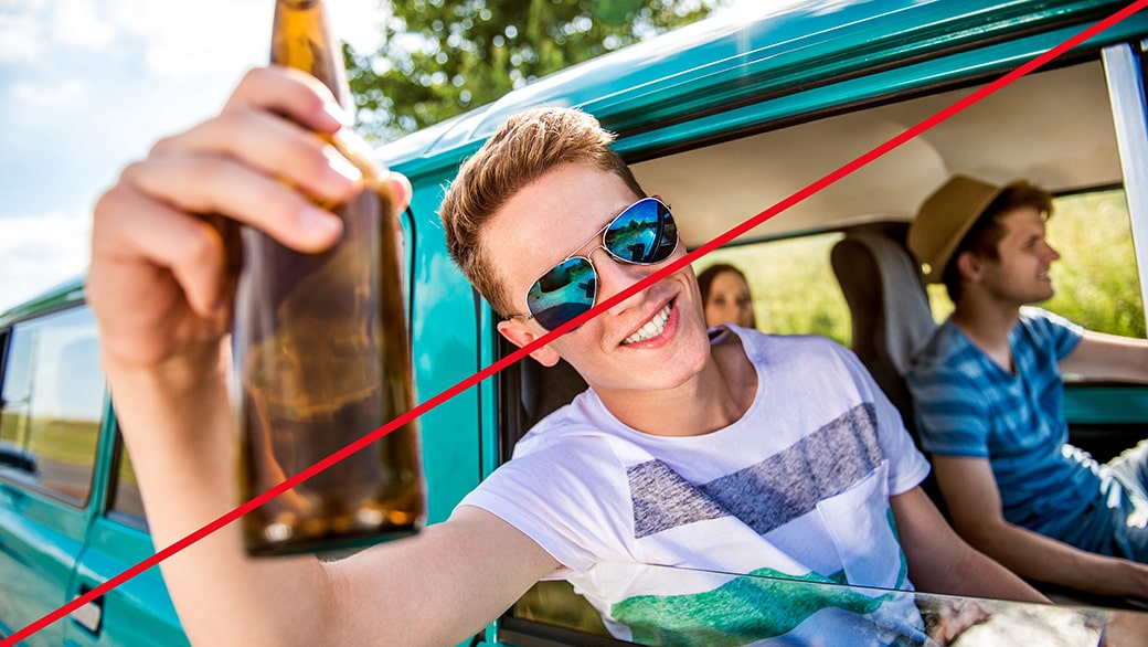 An image of a teenage boy leaning out of a car window holding a bottle used as an example of an incorrect narrative.