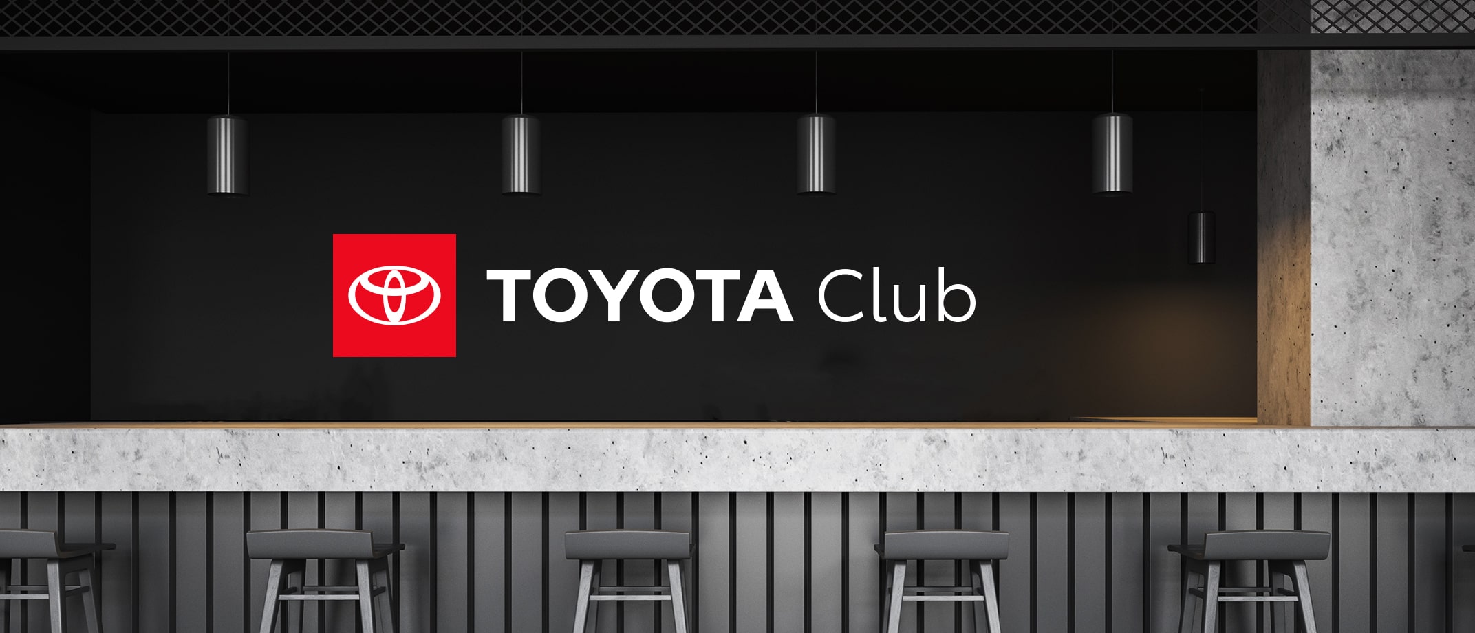 A range of Toyota Type signage examples including a soccer field with signage on the sides of the building, wall signage in a club bar, a signage banner hanging above stands in a  stadium, signage on the entry doors of a large building.